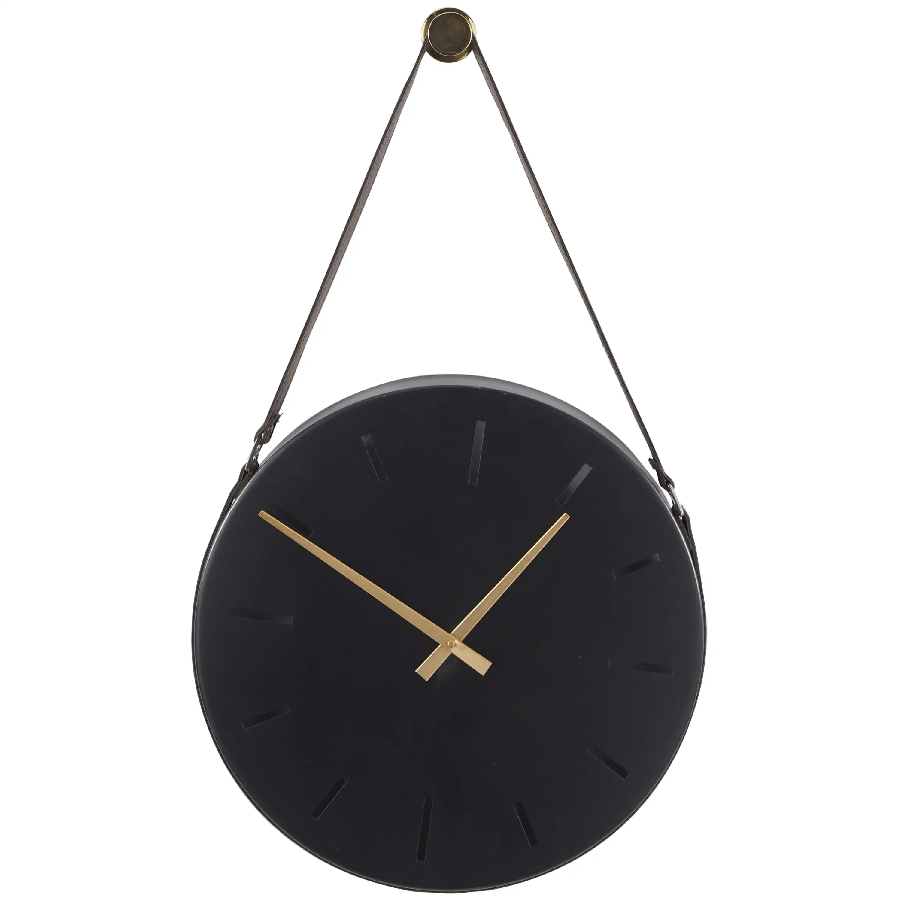 

16 Black Stainless Steel Wall Clock with Leather Hanging Straps