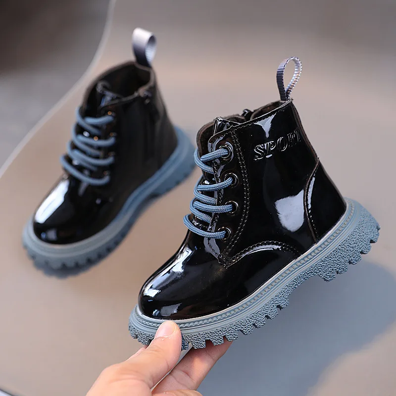 Children Boots Patent leather Casual Sneakers Baby Kids Shoes Waterproof British Ankle Short Boots Boys Shoes Toddler Snow Boots