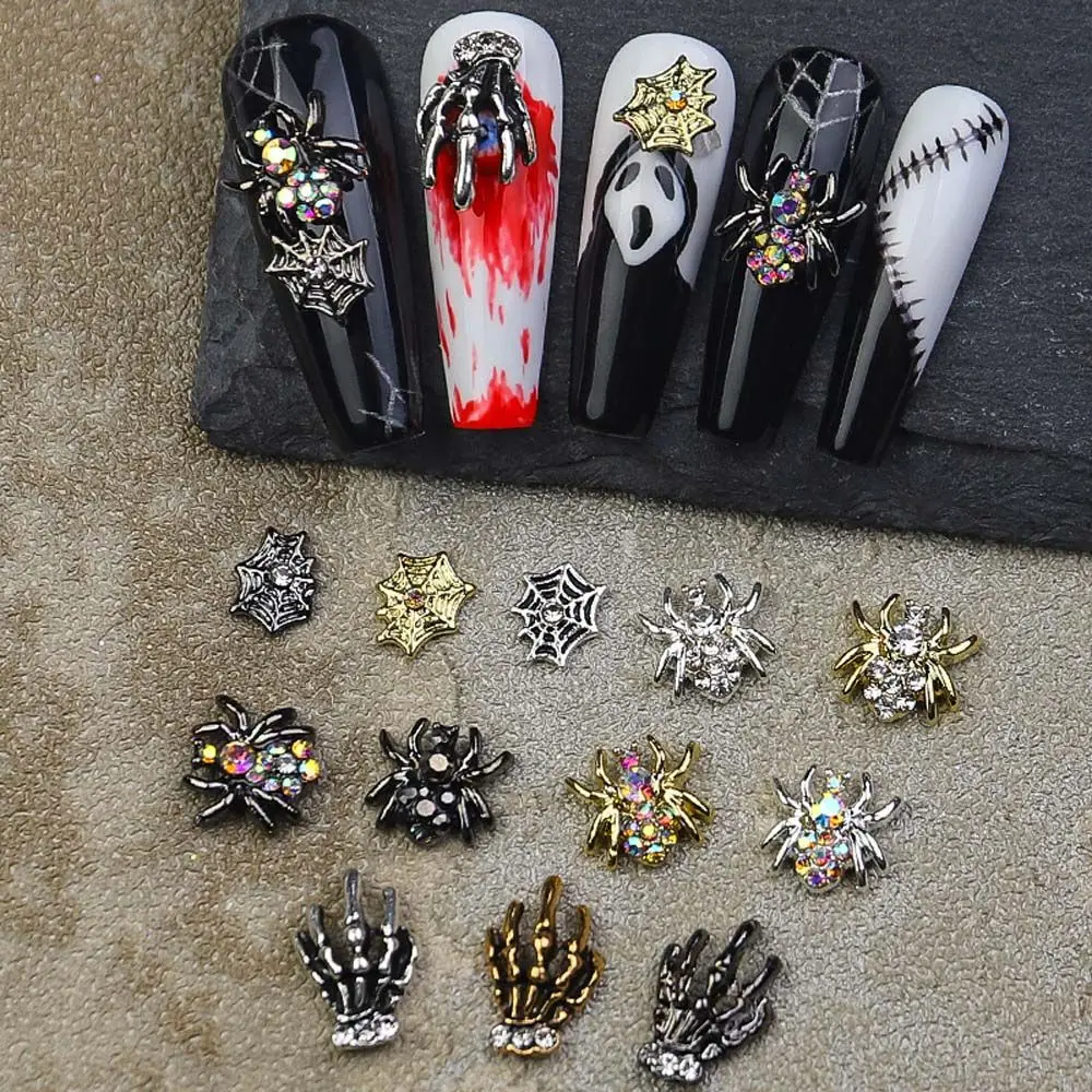 Ghost Skull Hand Nail Art Jewelry Halloween Nail Decorations Manicure Accessories Spider Nail Charms Party Nail Rhinestones