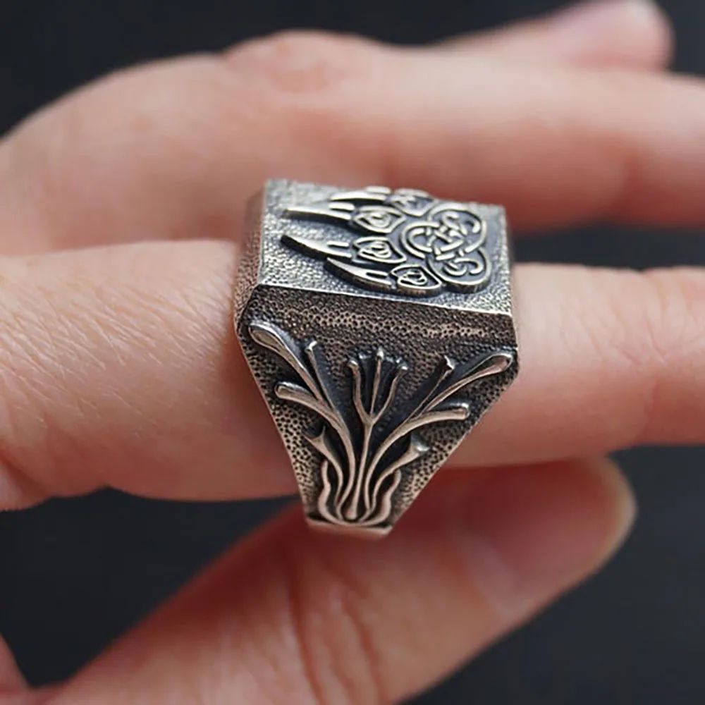 Antique Silver Color Handmade Carved Viking Ring For Men Vintage Black Claw Rings Punk Hip Hop Trendy Jewelry