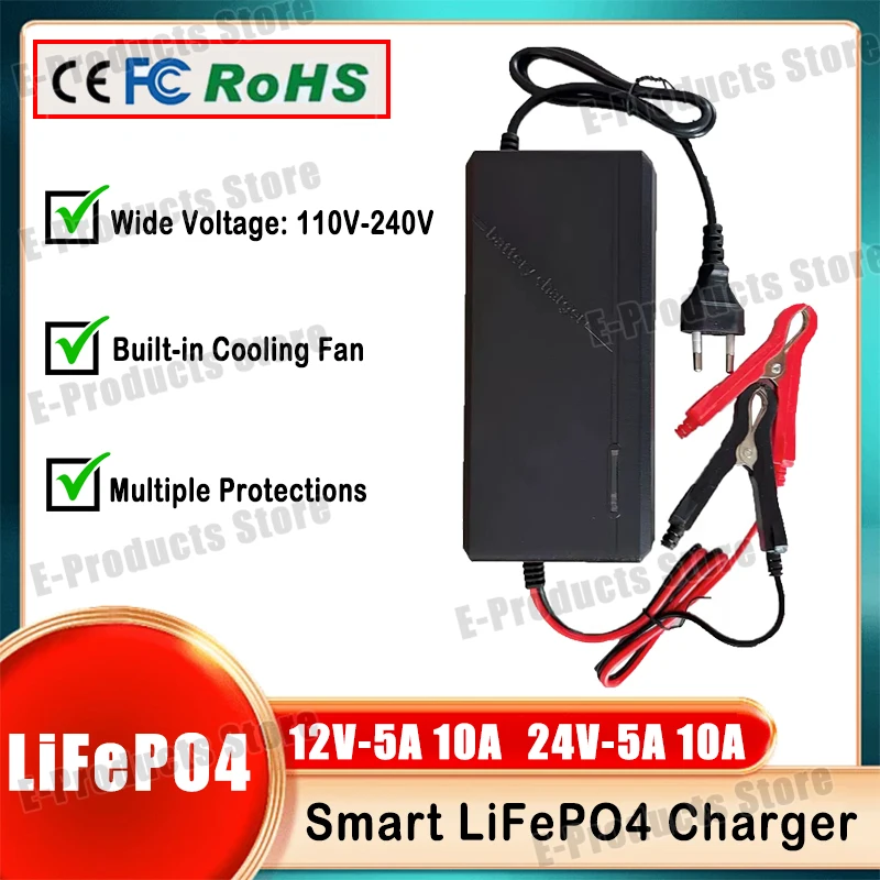12V 24V 5A 10A Smart Lifepo4 Charger 14.6V 29.2V 4S 8S AC110-240V High Power LiFePO4 Charger Lithium iron Phosphate Battery Pack