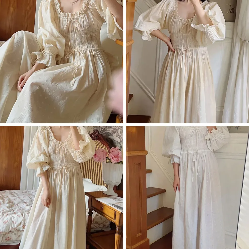 

Vintage French Cotton Nightgown with Embroidery, Lace-up & Ruffles - Fairy Princess Sleepwear