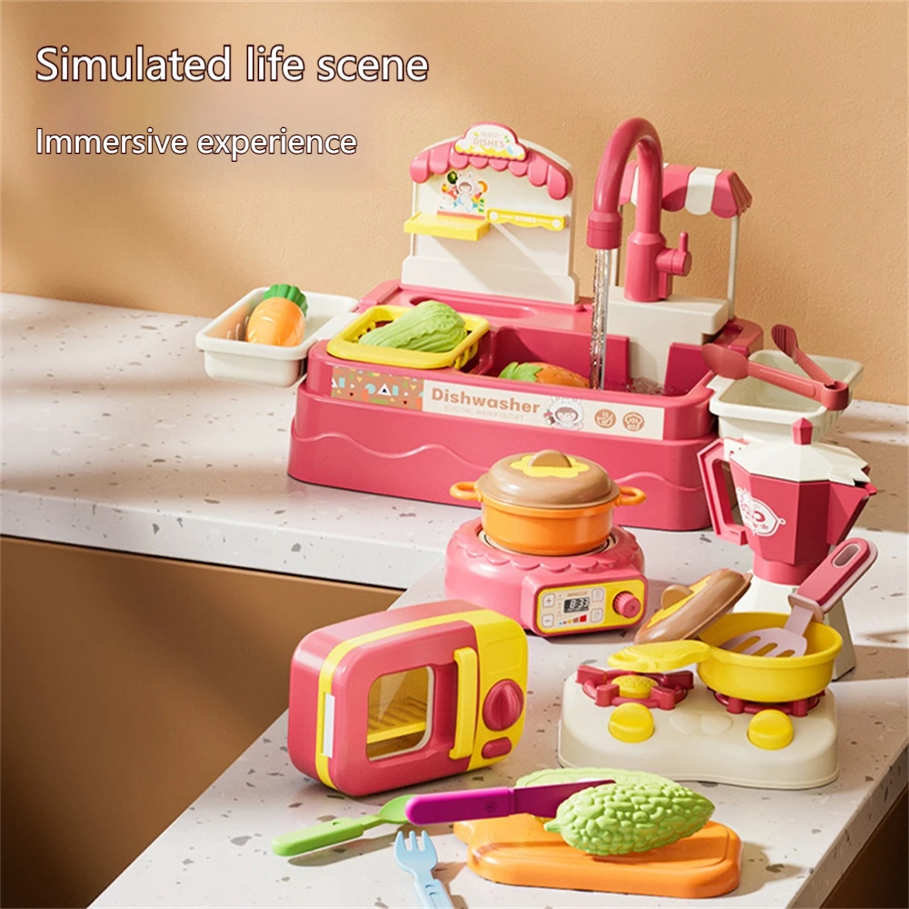 Children's play house toy sink kitchen play water washing vegetables electric circulation water children's dishwasher toy gift