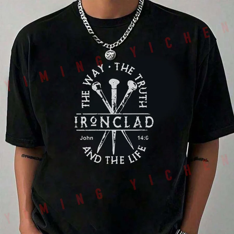 THE WAY THE TRUTH AND THE LIFE Letter Print Motorcycle T-shirt Casual Trendy Tshirts For Summer Comfortable Short Sleeve Tops