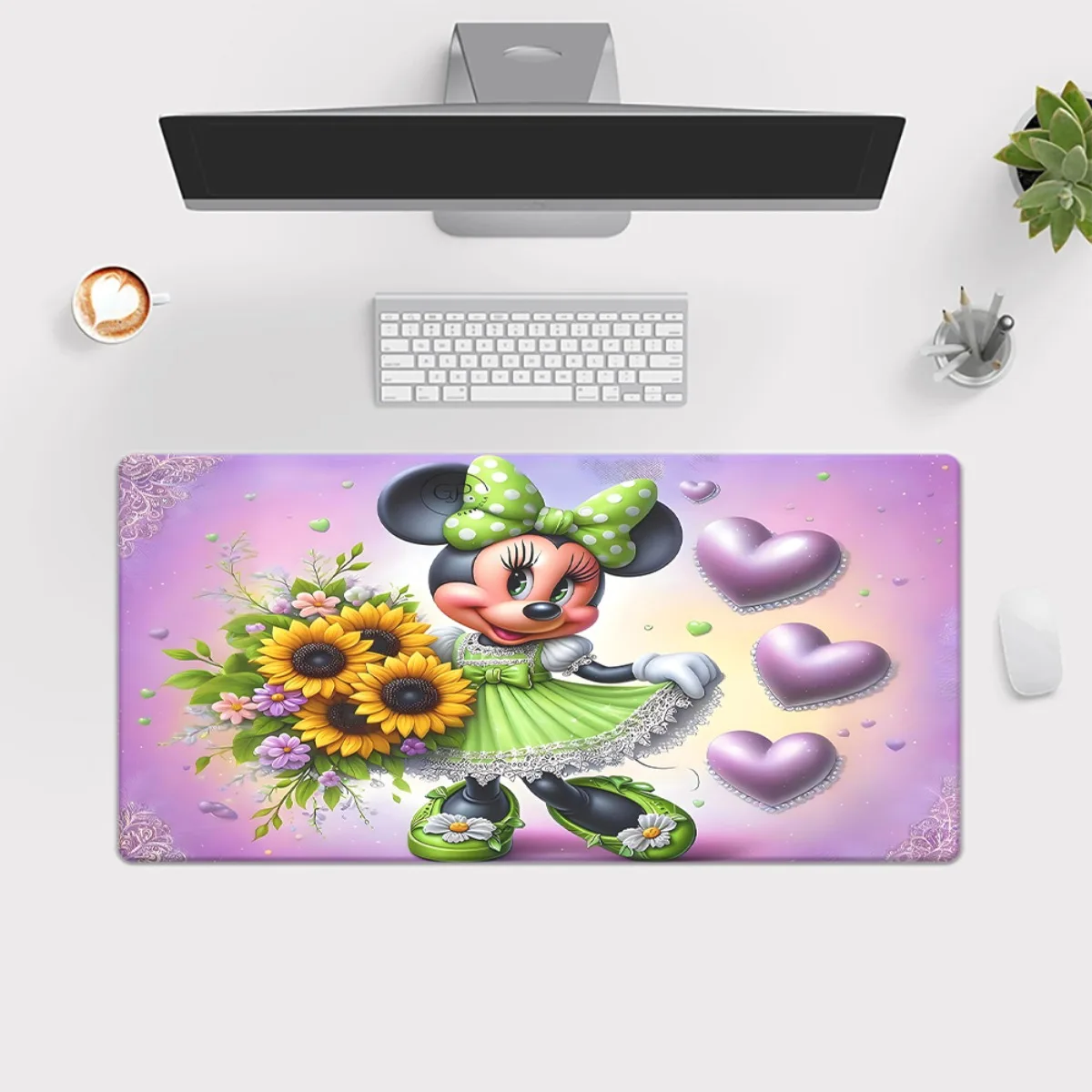 1pc Disney officieel gelicentieerde Minnie Mouse XXL grote bureaumat en gamingoppervlak - antislip rubberen basis, Minnie Mouse met Mickey