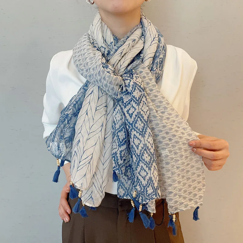 

Ethnic-style shawl with handmade wooden beads, travel sunscreen beach towel, bohemian style2023Upgraded version of thin cotton-l