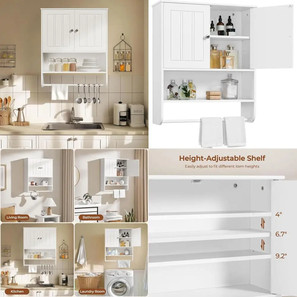 

Белый настенный шкаф для ванной с 2 дверцами и регулируемой полкой для хранения над унитазом