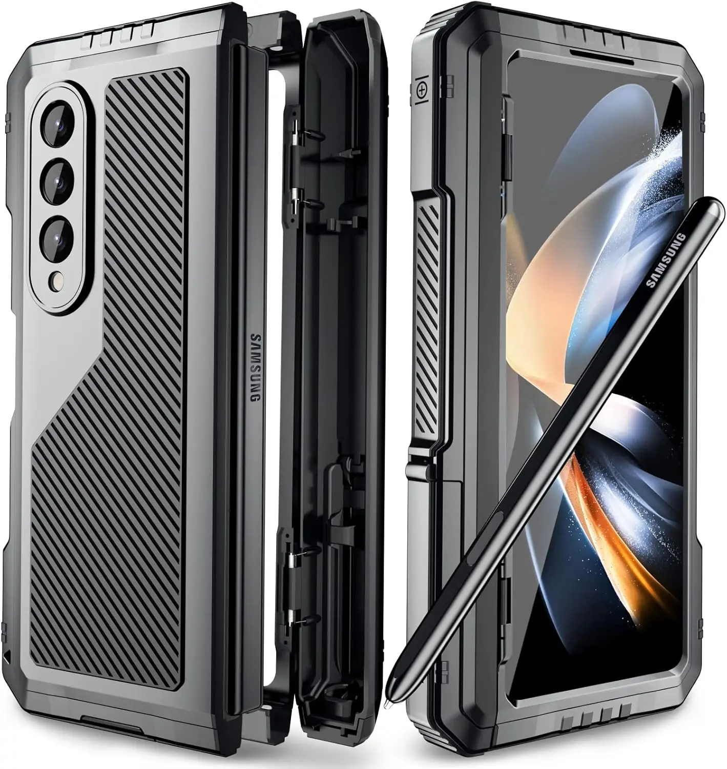 R-just Rugged Armor 360 Pełne etui na telefon komórkowy do Samsung Galaxy Z Fold 6 Fold 5 Fold 4 5 6 Metalowa aluminiowa osłona odporna na wstrząsy