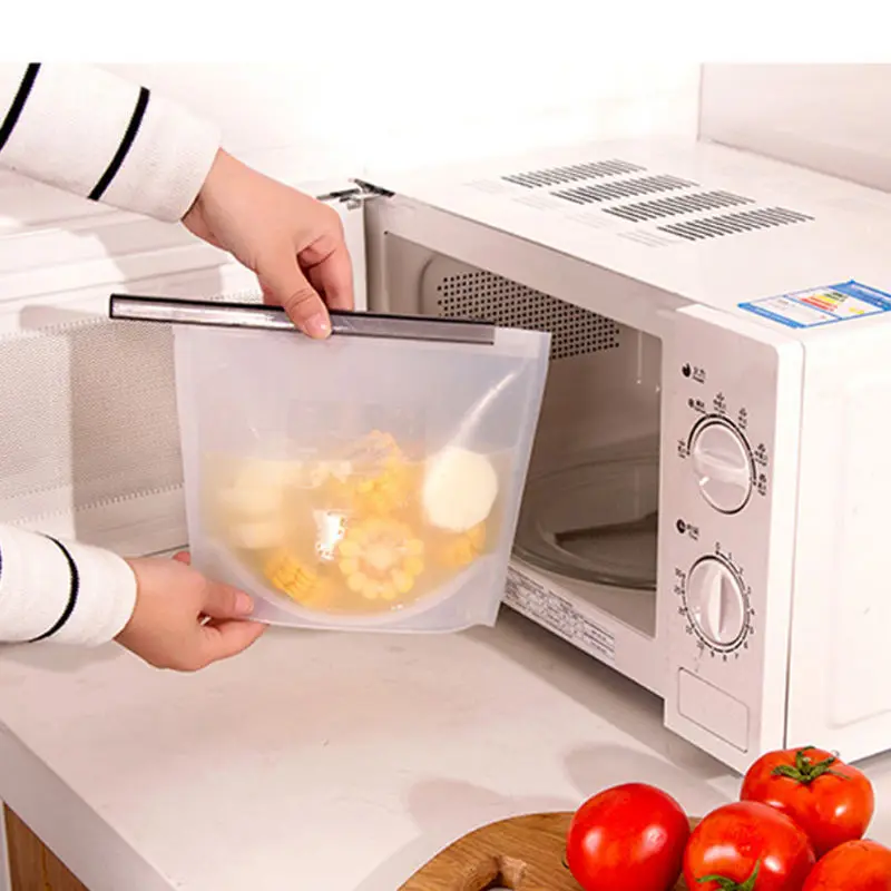 مجموعة أكياس طعام من السيليكون متعدد البلورات - أكياس نظافة 1000 مل و1500 مل قابلة لإعادة الاستخدام مع سحاب