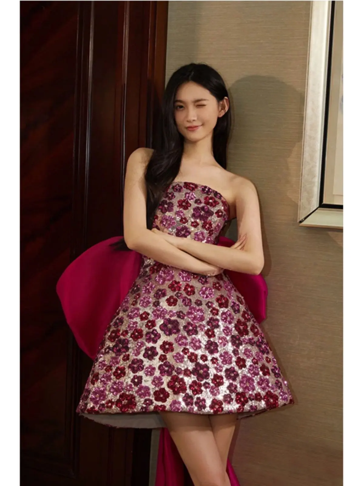 

Свадебное платье Angel's: Блестящее, с цветочным декором, для выступлений, на день рождения, короткое шелковое бальное платье