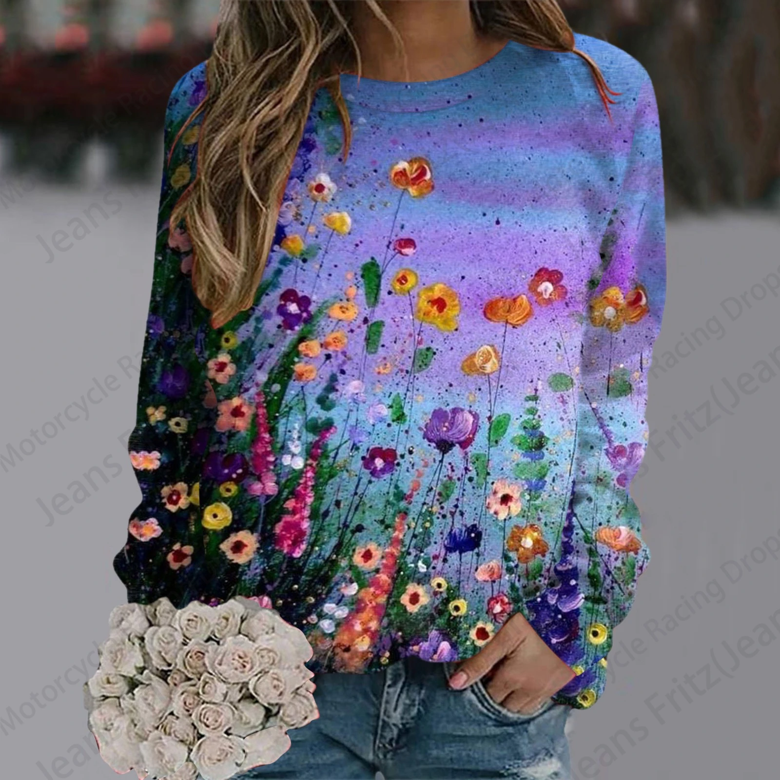 Floral Painting 3d Print Hoodie Women Fashion O-neck Hoodies Women Sweats Animal Coat Girl Clothes O-neck Hoodie Flower Falls