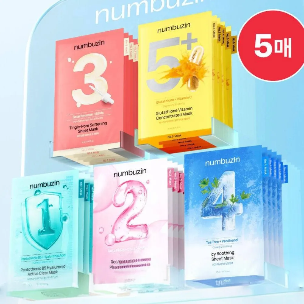 Numbuzin Number Series Sheet Full Face Mask,Soothing Pore Tightening Lifting Facial Mask, Hydrating Brightening Korean Skin Care