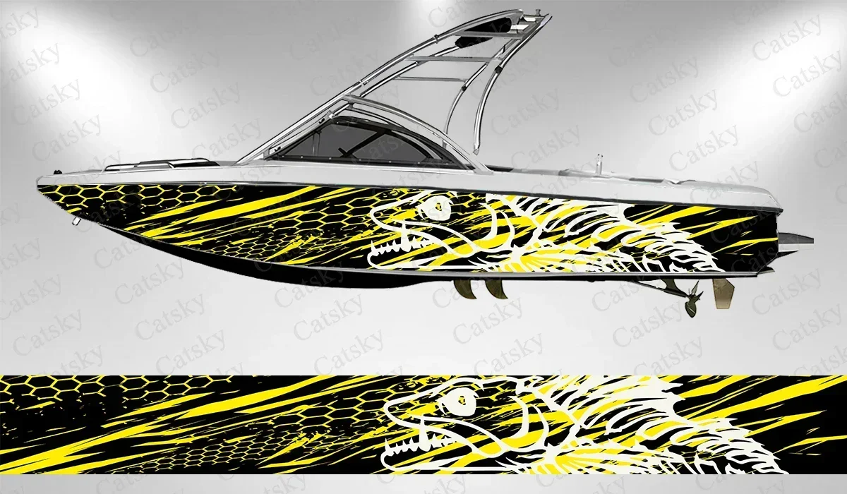Fierce Fishbone Colorful Messy Stripes Splash Boat Sticker Vinyl Ship Pontoon Deck Boat Fishing Decorative Pontoon Boats Decal