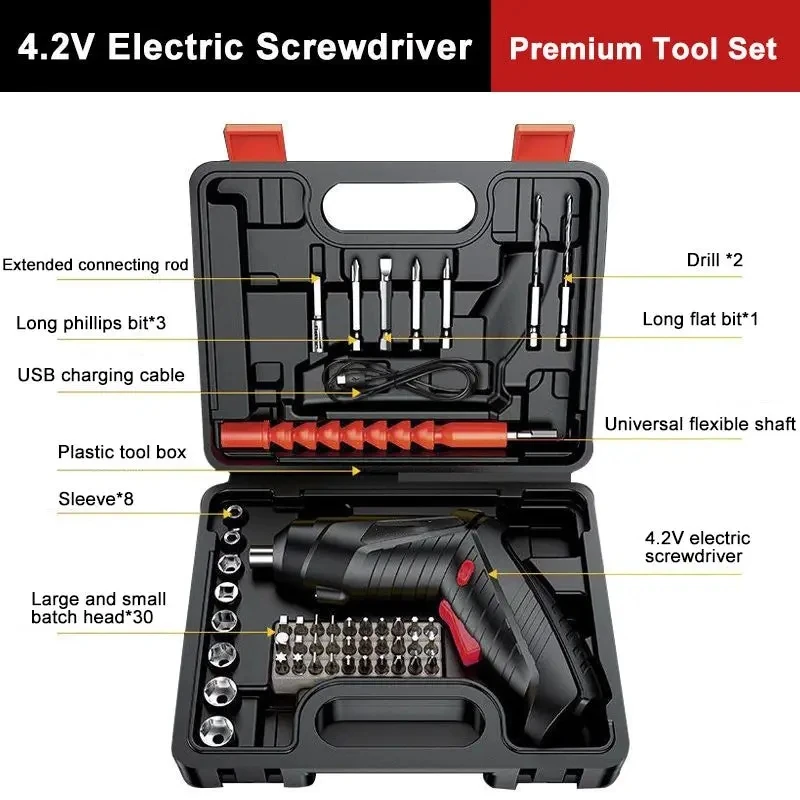Mini Kit Chave de Fenda Elétrica Drivers de Parafuso sem Fio Recarregáveis Broca de Mão Elétrica 48 Acessórios