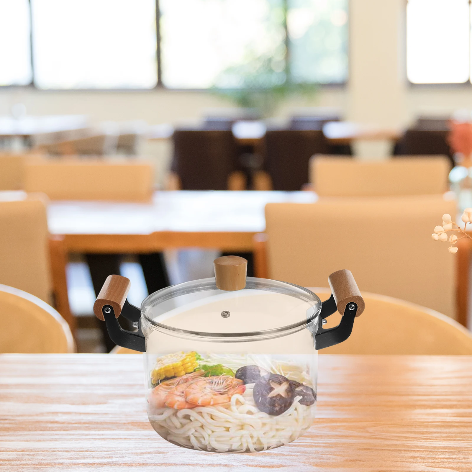 

Glass Pot for Cooking Clear Soup Containers Lids Stainless Wood Smooth Surface Easy Clean Heat Conduction Slow Dissipation