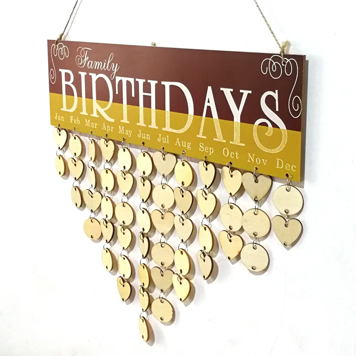 

Деревянный календарь на семейные дни, 1 табличка, 25 круглых дисков, 25 дисков в форме сердца, 50 железных петель, доска для напоминания о день рождения своими руками, настенная