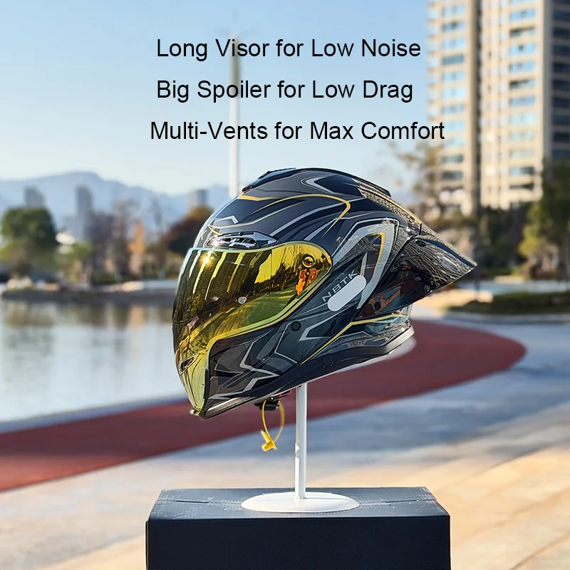 

NBTK Black Gold Motorcycles Helmet Long Spoiler & Visor Bluetooth DOT ECE Certified Motorcycle Hull Helmet Helmets Motorcycle