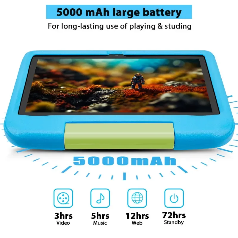 Tableta Android 15, детский планшет, 10,1 дюйма, 8 ГБ ОЗУ + 64 ГБ ПЗУ, четырехъядерный процессор с Wi-Fi, обучающие образовательные игры, планшеты, детские подарки