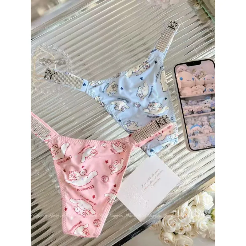 Sexy Cinnamoroll Flash Strass Kawaii Tanga Unterhose Frauen Mode Weiche Atmungsaktive Strap T-zurück Dessous Unterwäsche Weibliche