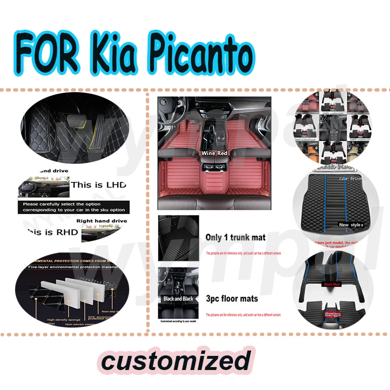 LUXURY Car Mats Floor For Kia Picanto Morning Grand Eko Taxi JA 2017~2022 Waterproof Leather Mat Car Mats