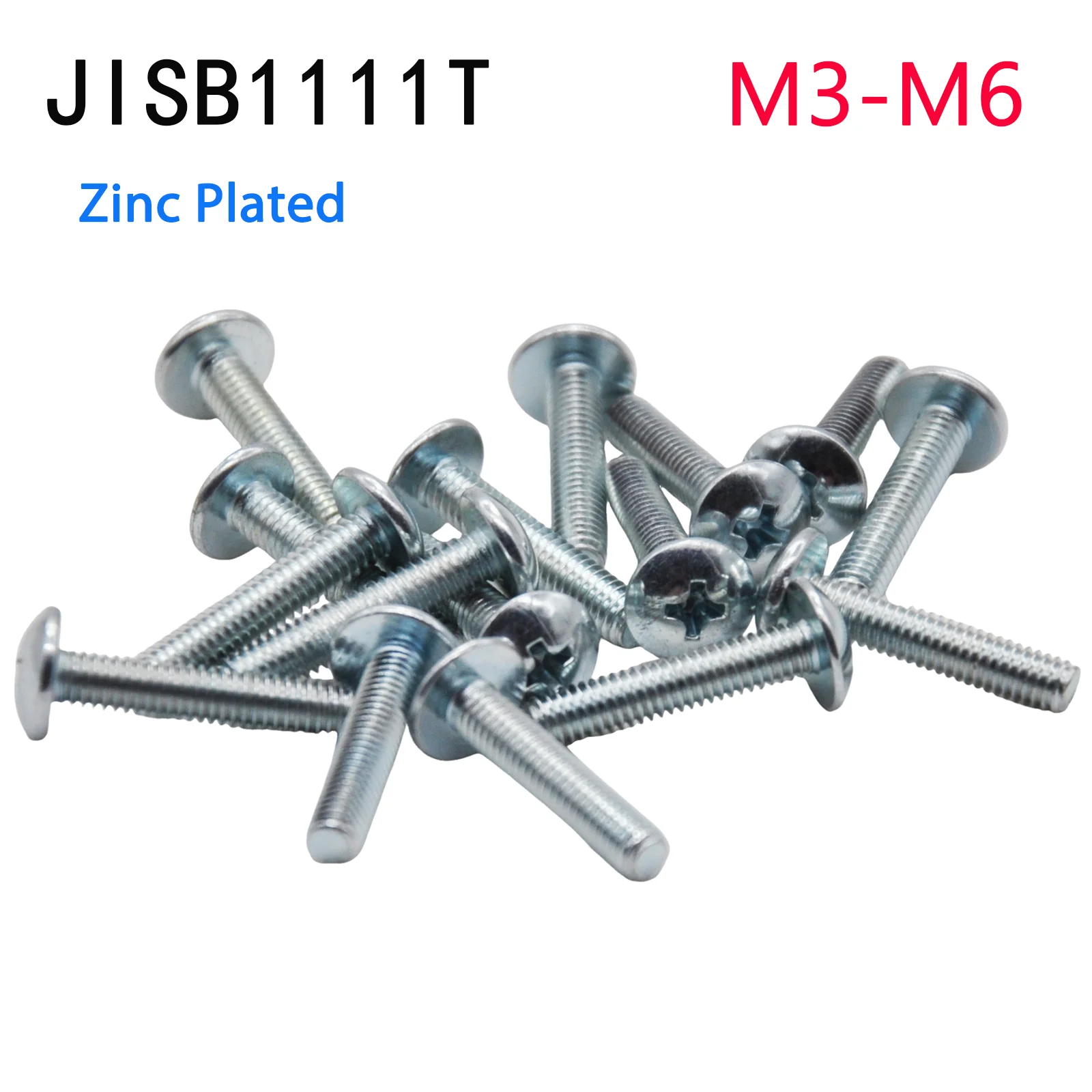 

10-50Pcs M3 M4 M5 M6 Zinc Plated JISB1111T Phillips Truss Head Large Flat Round Cross Screw Bolt L=6-50mm Woodworking Screw Bolt