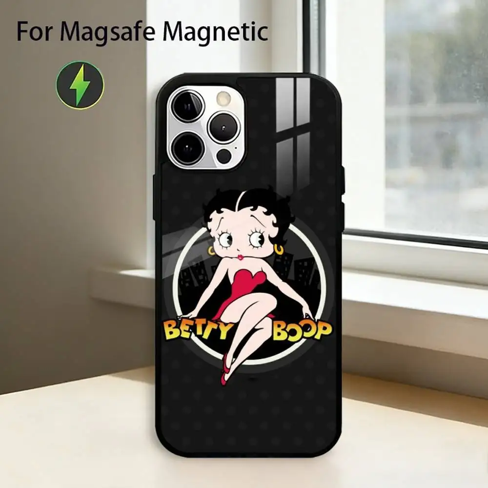 Retro Cartoon B-Betty B-Boop Phone Case For iPhone17,16,15,14,13,12,11 Plus,Pro Magnetic For Magsafe Wireless Charging
