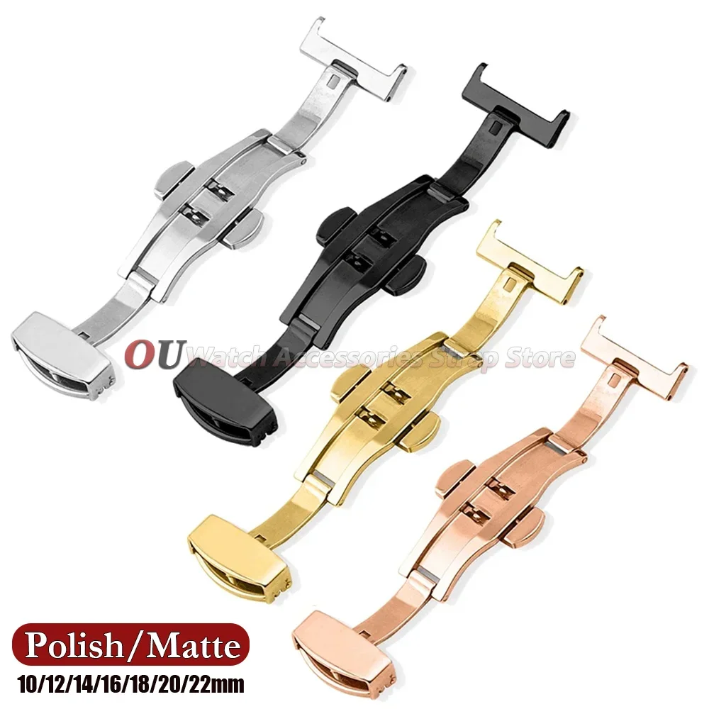 10 12 14 16 18 20 22mm Silberne Edelstahl-Schmetterlings-Faltschließe Polierte Matte Uhrenarmband-Verschlüsse Schwarz Roségold Uhrenknöpfe – Detail 3