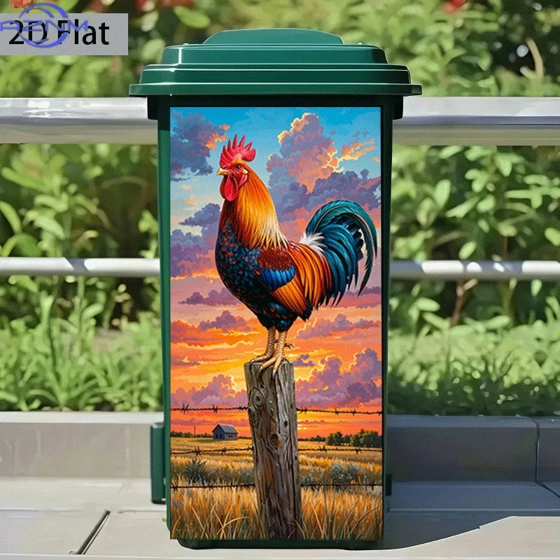 1pc of Trash Can Sticker Measuring  with The Theme Design 'Rooster Heralds The Morning Light'. Self-Adhesive Wall Decoration W