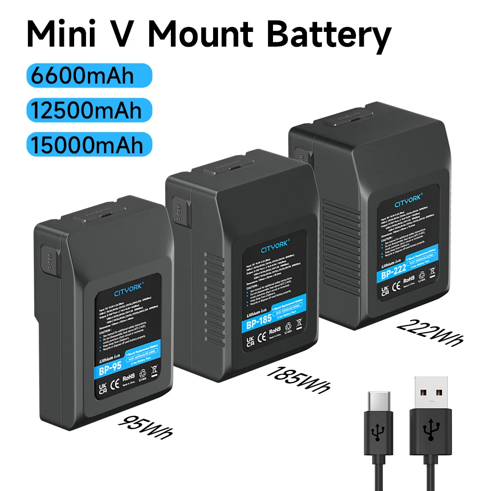 V Mount Li-ion Battery BP-222 BP-185 BP-95 for Sony V-Lock BP Battery Camcorder Broadcast Video Light Blackmagic URSA Mini Pror