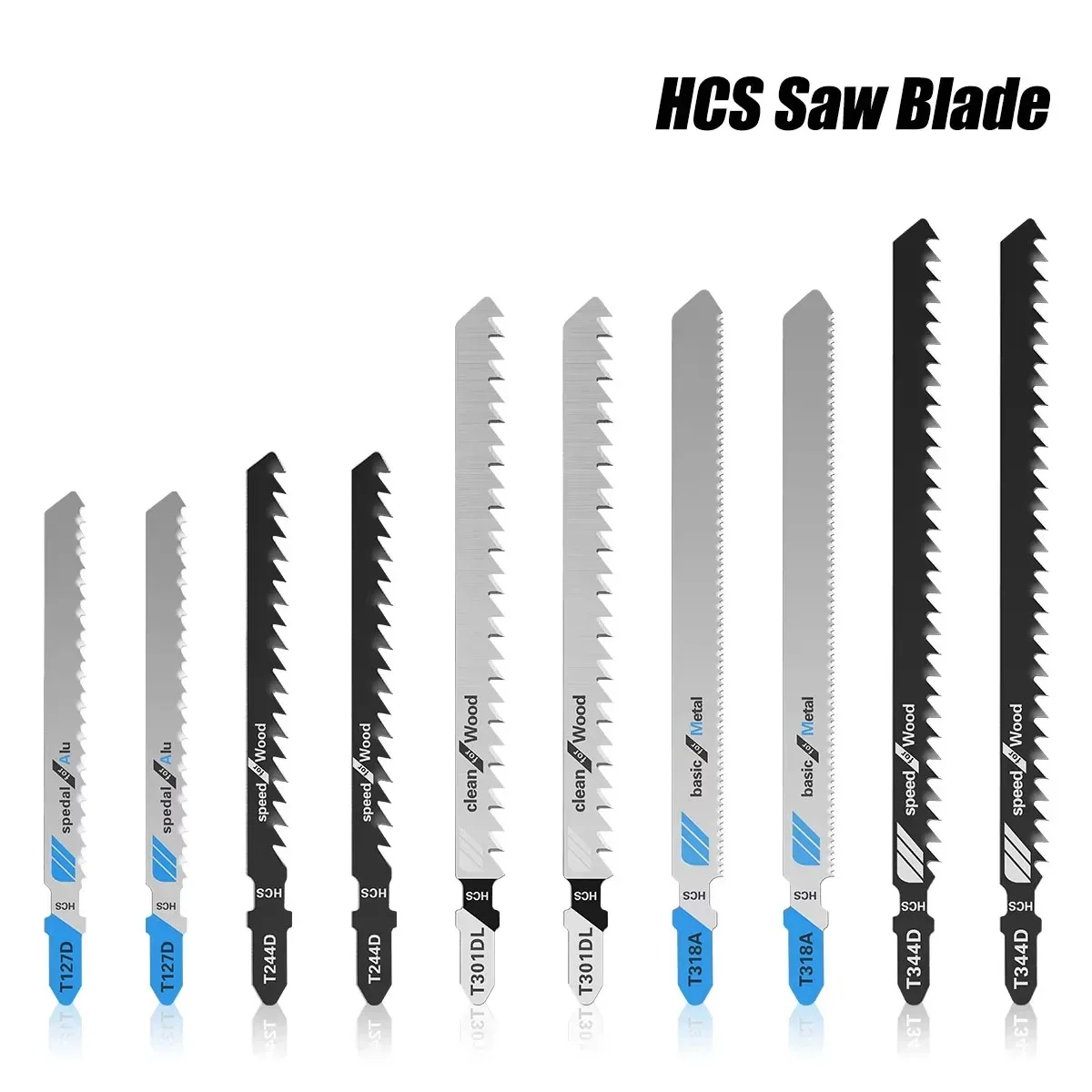 

For Wood Metal Plastic Pipe Cutting Woodworking Tool Reciprocating Jigsaw Blades Set T-Shaft HCS Assorted Jig Saw Blades
