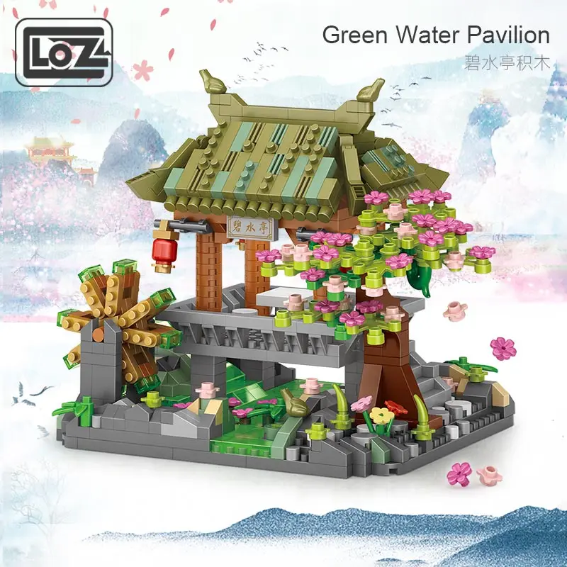 

Loz Bishui Pavilion Chinese Style Building National Fashion Miniature Small Particles Assembled Building Block Toys Model