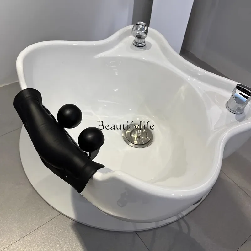 06High-End Barber Shop Punch Bed Movable Beauty Salon Multifunctional Rotating Electric Shampoo Chair