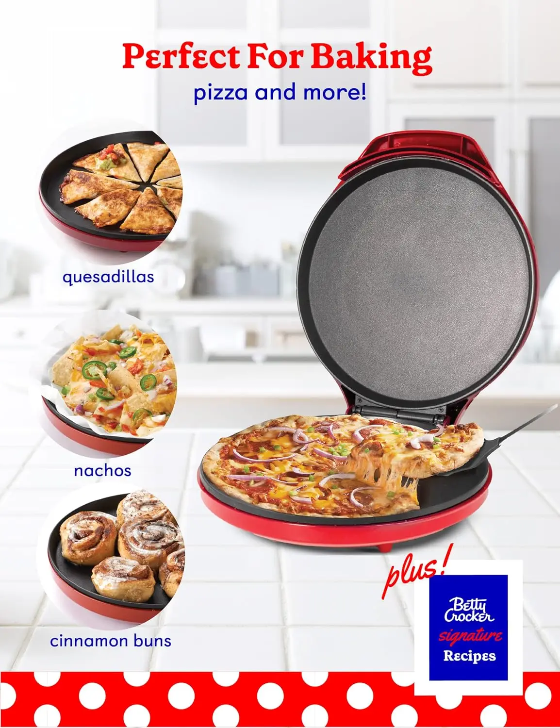 Betty Crocker bancada Pizza Maker máquina para casa, 1440 Watt, BC-2958CR