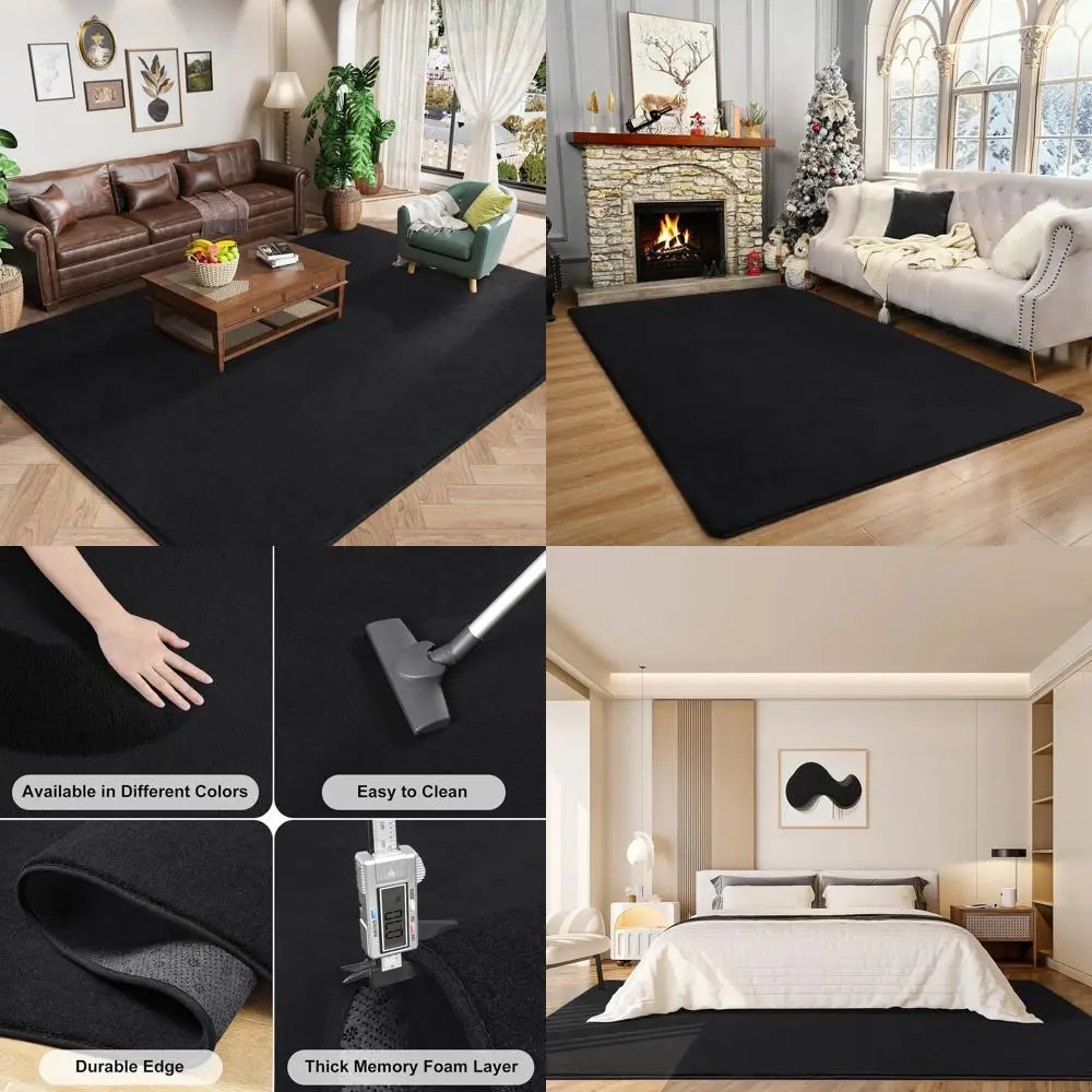

Утолщенный коврик из пены с эффектом памяти 6x9 футов, черный, моющийся, нескользящий, для спален и гостиных, идеально подходит для детских комнат, общежитий и яслей.