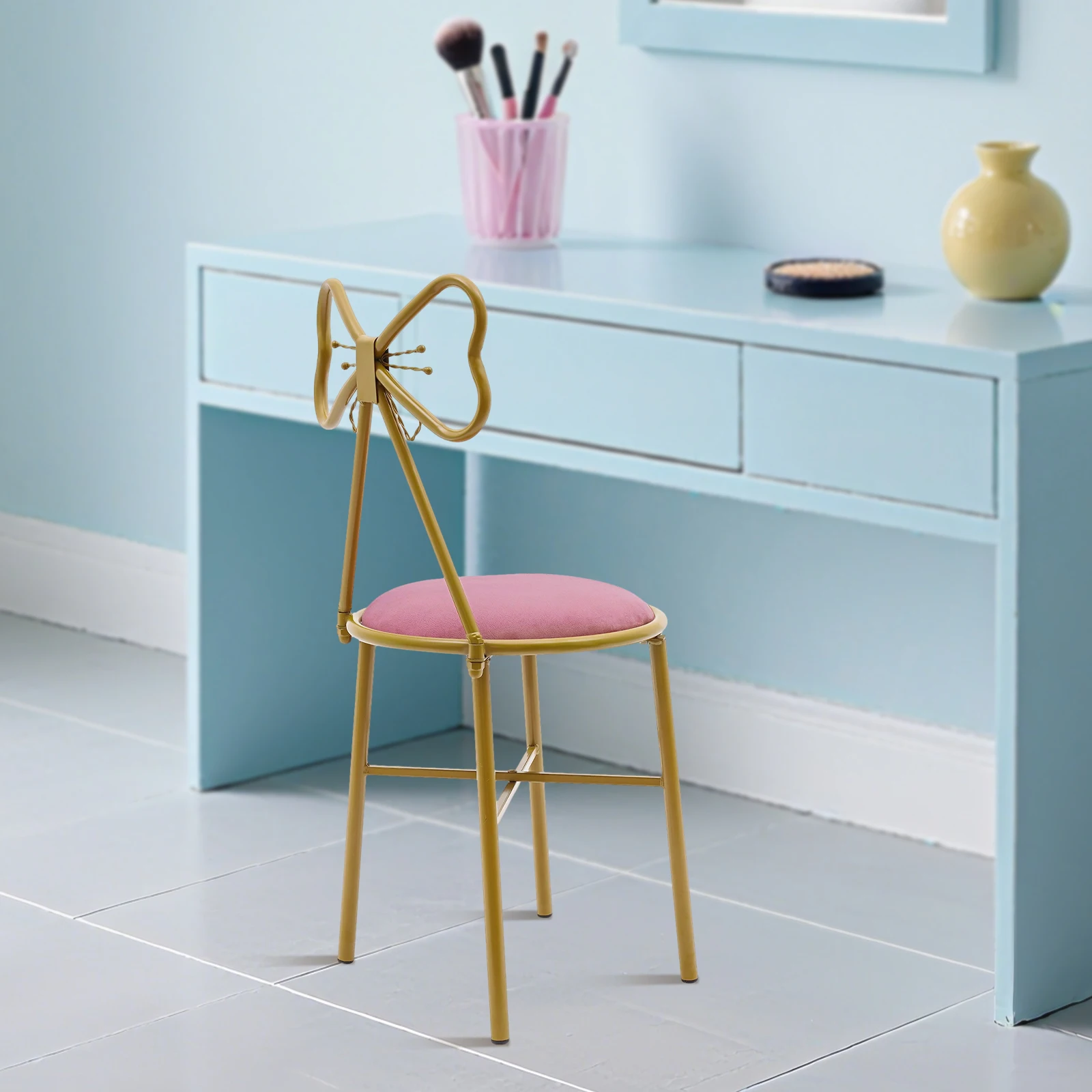 Туалетный столик в форме бабочки, обеденный стул, стул для макияжа, стул со спинкой-бабочкой, темно-розовый