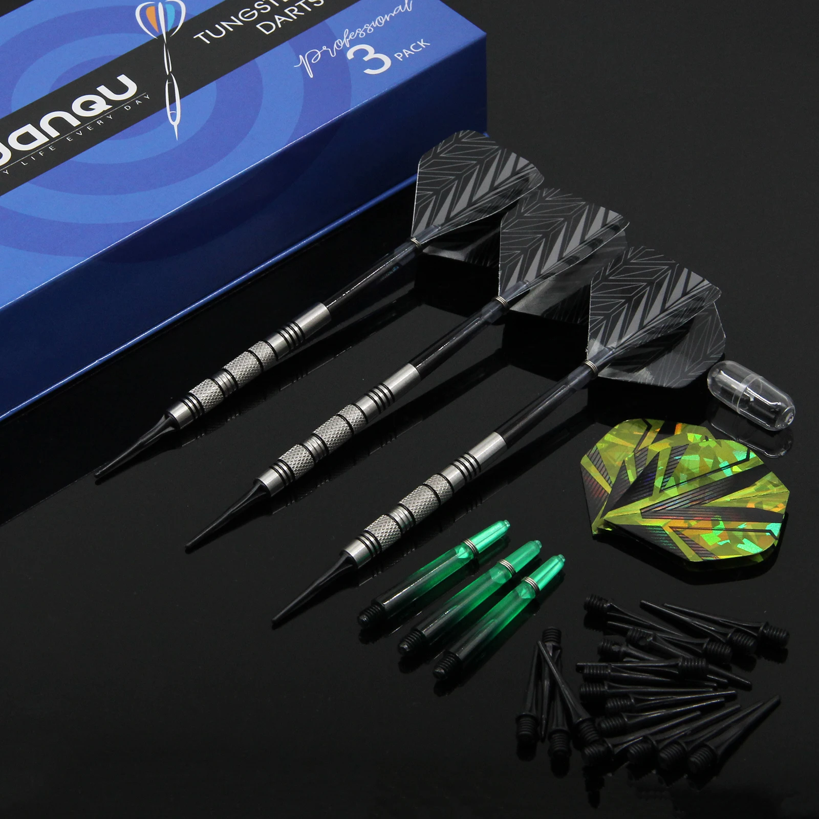 Huanqu Professional 18g Soft Tip Dart Set, with 80% Tungsten Content, Professional Competition-Grade Soft Tip Darts, Includes Three Extra Dart Shafts, Three Dart Wings, and 20 Safety Soft Tip Dart Heads. Suitable for Professional Competitions and Daily Training, It Is Ideal for Dart Enthusiasts, Casual Players, and Professional Players. It Is a Perfect Choice as a Birthday Gift or Holiday Present.