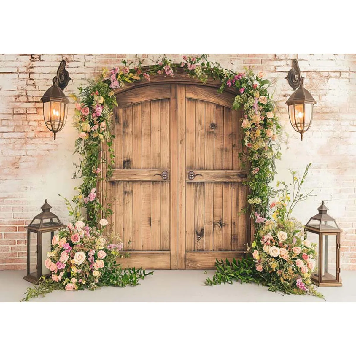 

Allenjoy Barn Wooden Door Flowers Backdrop