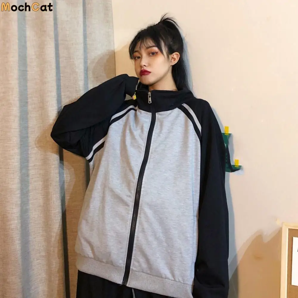 

Comfortable Lapel Collar Long Sleeved Hooded Y2k Sweet Loose Baseball Jersey Top Clothing Retro Autumn Zipper Coat Women/Men