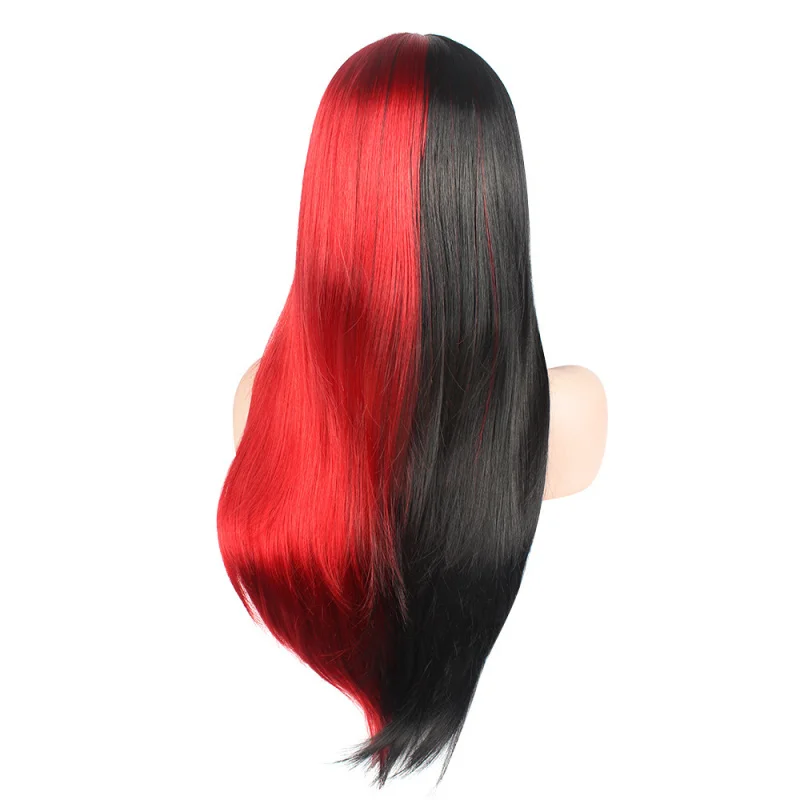 عبر الحدود أوروبا وأمريكا COSAnime شعر مستعار ملون أسود أحمر يين يانغ خوذة للنساء شعر طويل كبير متموج مجعد الشعر مع B #4