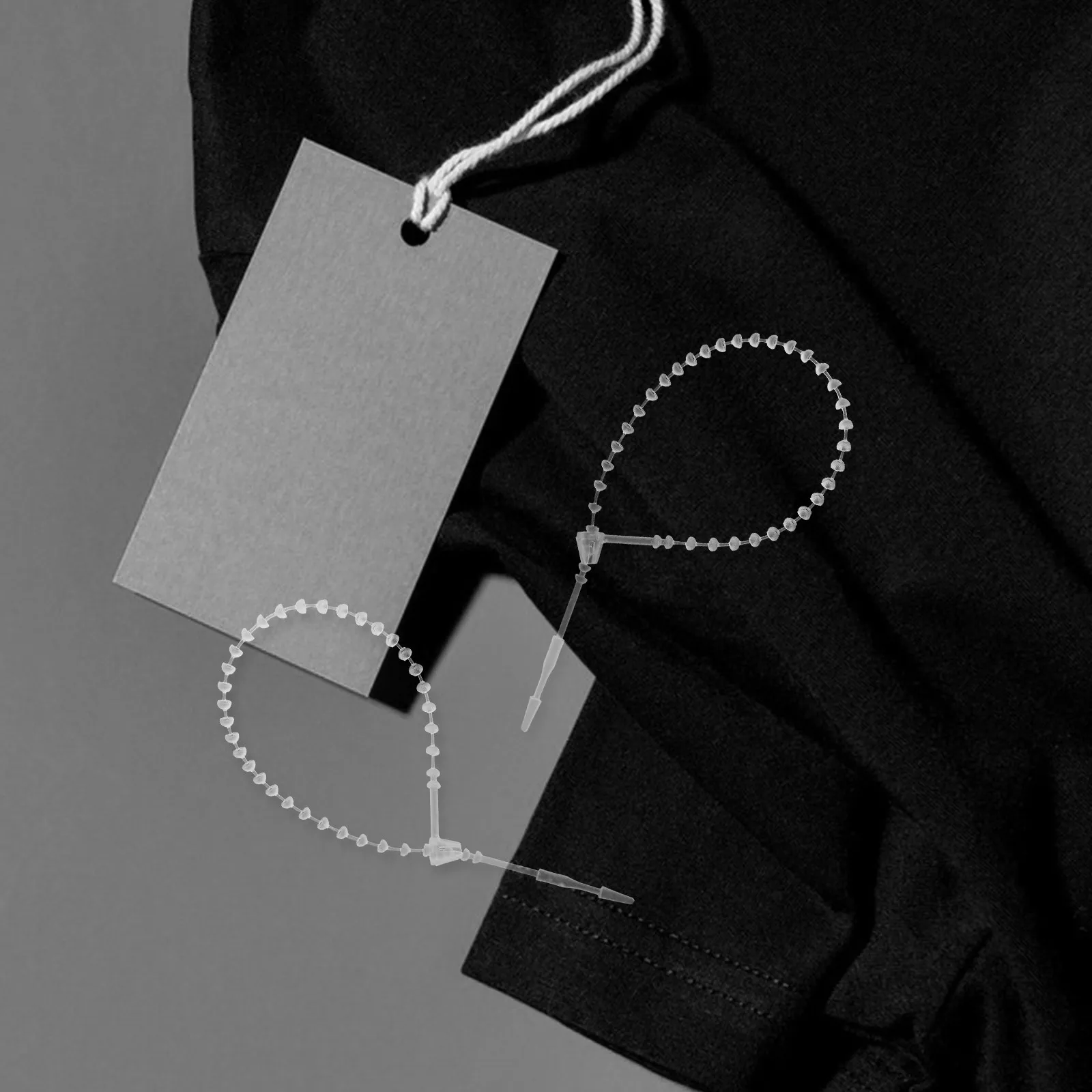 1Pack Clear White Beaded Loop Tag Fasteners Adjustable Snap Lock Plastic Hang Tag String for Retail Clothing Office Home Use