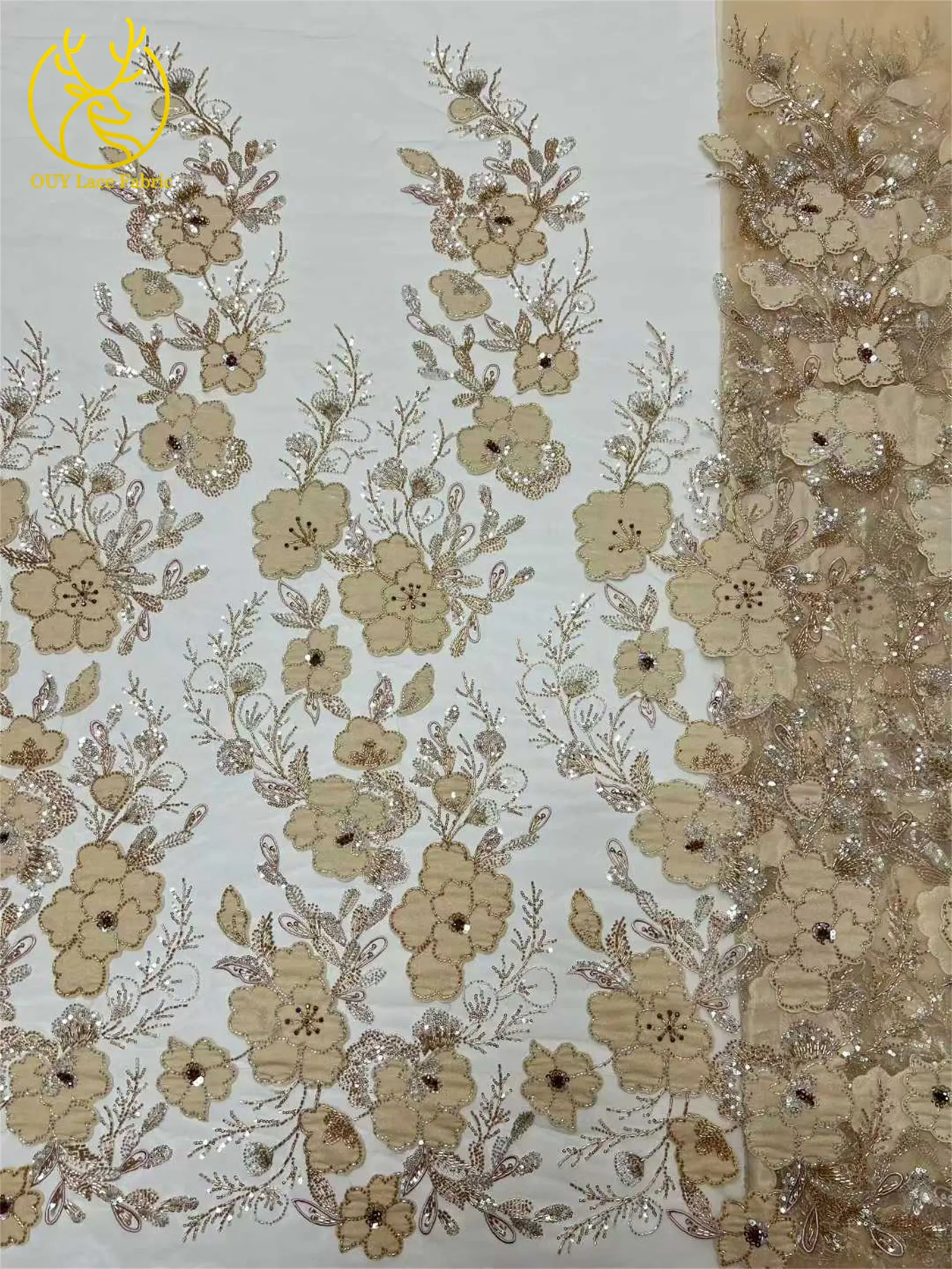 Neues Design Samt-Pailletten-bestickter Spitzenstoff 2026 Hochwertiger afrikanischer Perlen-Spitzenstoff Brautparty Hochzeitskleid Kleid – Detail 21