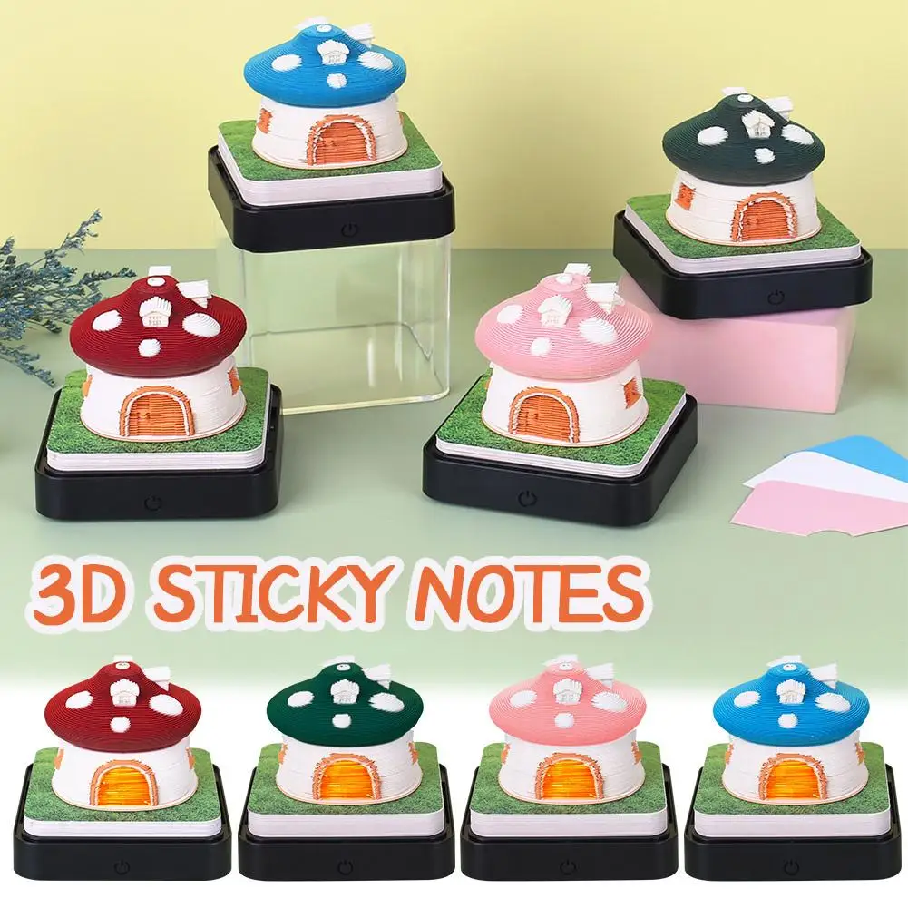 3D Notepad 2025 Calendar Cute Mushroom House Ornament Pad Gift Desktop Birthday Led Memo Calendars Decoration Office F5P9