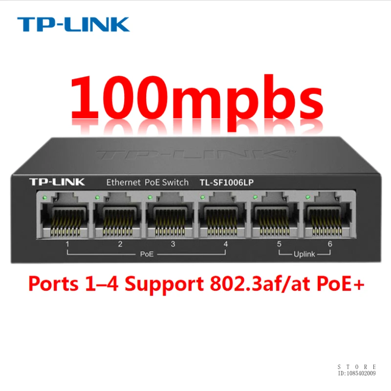 TP-Link Conmutador PoE de 6 puertos Fast Ethernet 10/100Mbps 4 puertos PoE+ @41W Plug & Play Metal resistente, TL-SF1006LP