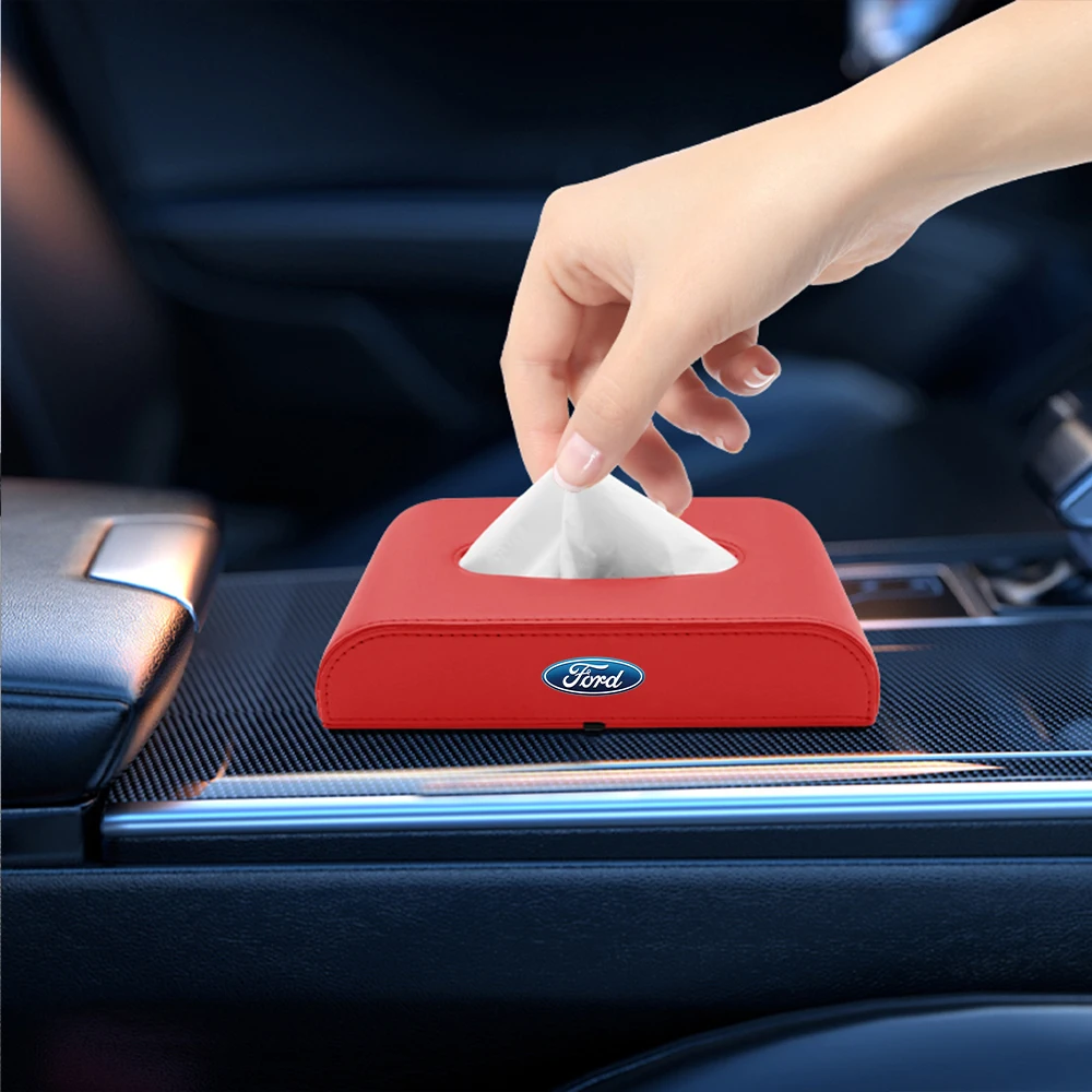 Leather Car Tissue Storage Box Auto Auto Storage Accessories for Ford Focus mk2 mk3 Fiesta mk7 Ranger Mondeo mk4 S-MAX Kuga