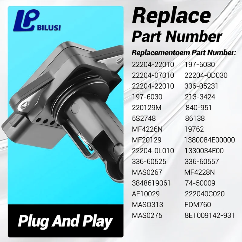 Bilusi Mass Air Flow Sensor 22204-22010 Toyota 02-06 Camry 03-08 Corolla 01-10 Highlander 00-07 4Runner 99-10 Tacoma 01-05 RAV4