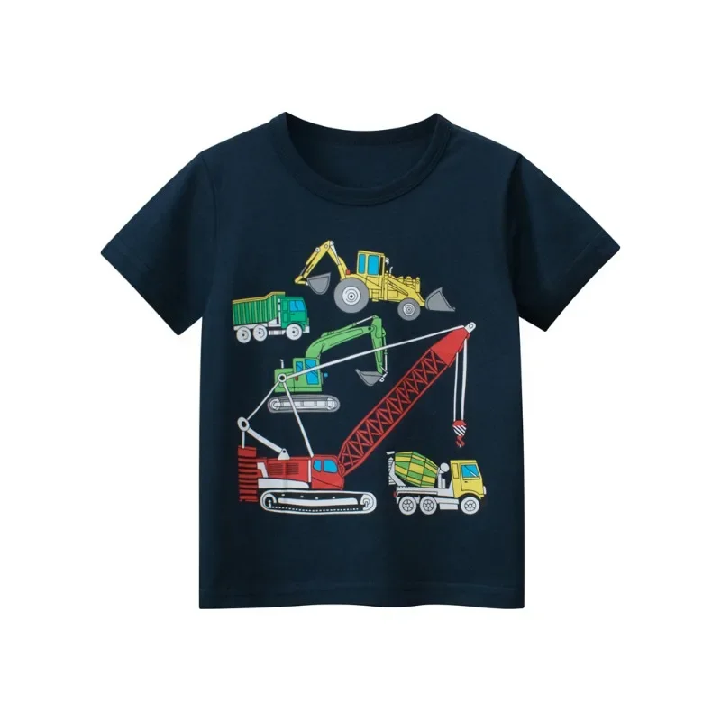 2024 Cartoon Excavator Print Boys T Shirt for Summer Children's T-Shirts Short Sleeves O-Neck Kids Clothes Toddler Cotton Tops