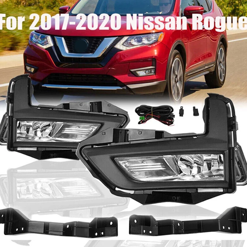 Front Bumper Fog Lights Lamps Set With Switch Relay Bezel Wires For Nissan Rogue X-Trail 2017-2020 269156FP0A 269106FP0A