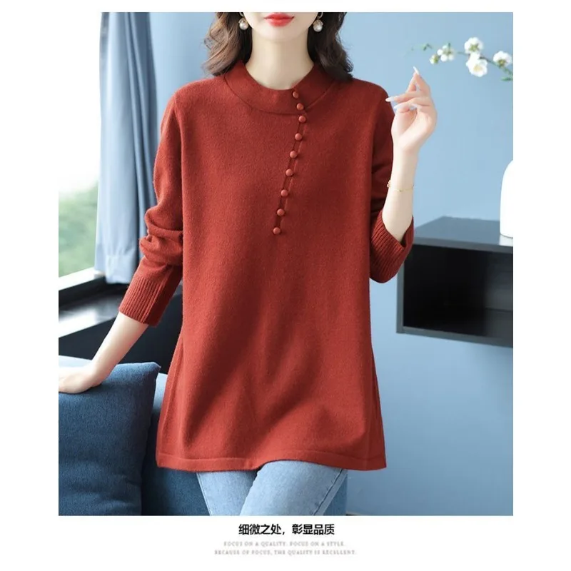 

Mid-length Loose-fitting Knitted Bottoming New Top Autumn and Winter Knitted Long-sleeved Sweater