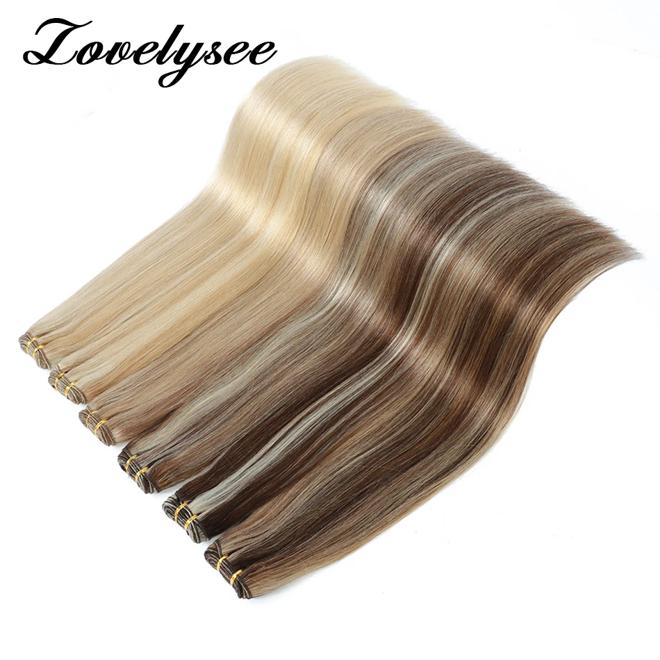 Gerade menschliches Haar Schuss verlängerungen Haar bündel Ombre blonde Farbe 50g nähen in seidigen natürlichen brasilia nischen Remy Haar Doppels chuss