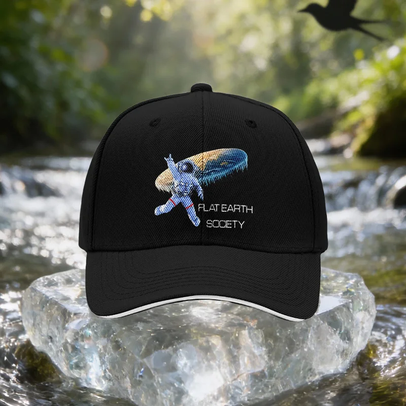Astronaut Flat Earth Pattern Sandwich Cap, Unisex Easy Lightweight Adjustable Outdoor Sun Hat, Ideal Gift for Travel, Parties, A